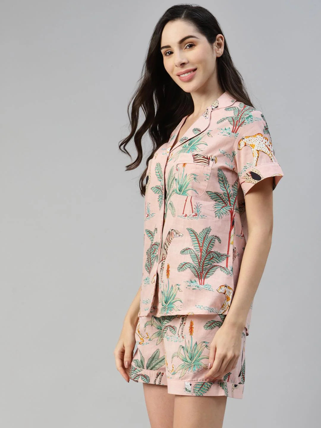100% Cotton Women's Baby Pink Jungle Print Sleep Set