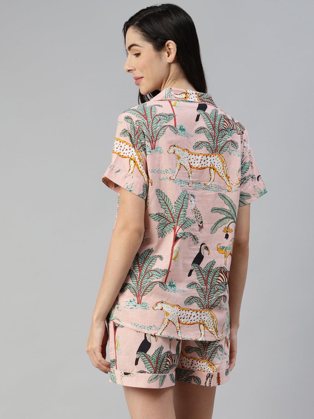 100% Cotton Women's Baby Pink Jungle Print Sleep Set