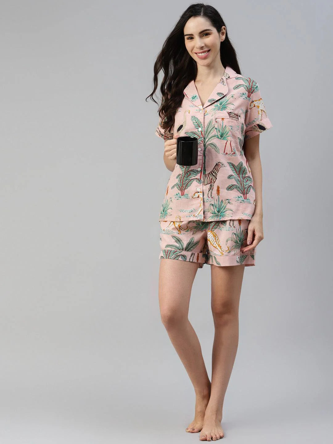 100% Cotton Women's Baby Pink Jungle Print Sleep Set