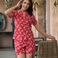 AAVINYAA 100% Cotton Pink Floral Night Suit for Comfort