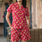 AAVINYAA 100% Cotton Pink Floral Night Suit for Comfort