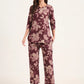 100% Cotton Wine Floral Top & Pants Co-ord Set for Women