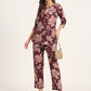 100% Cotton Wine Floral Top & Pants Co-ord Set for Women
