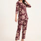 100% Cotton Wine Floral Top & Pants Co-ord Set for Women