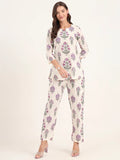 100% Cotton Lavender Floral Top & Pants Co-ord Set for Women