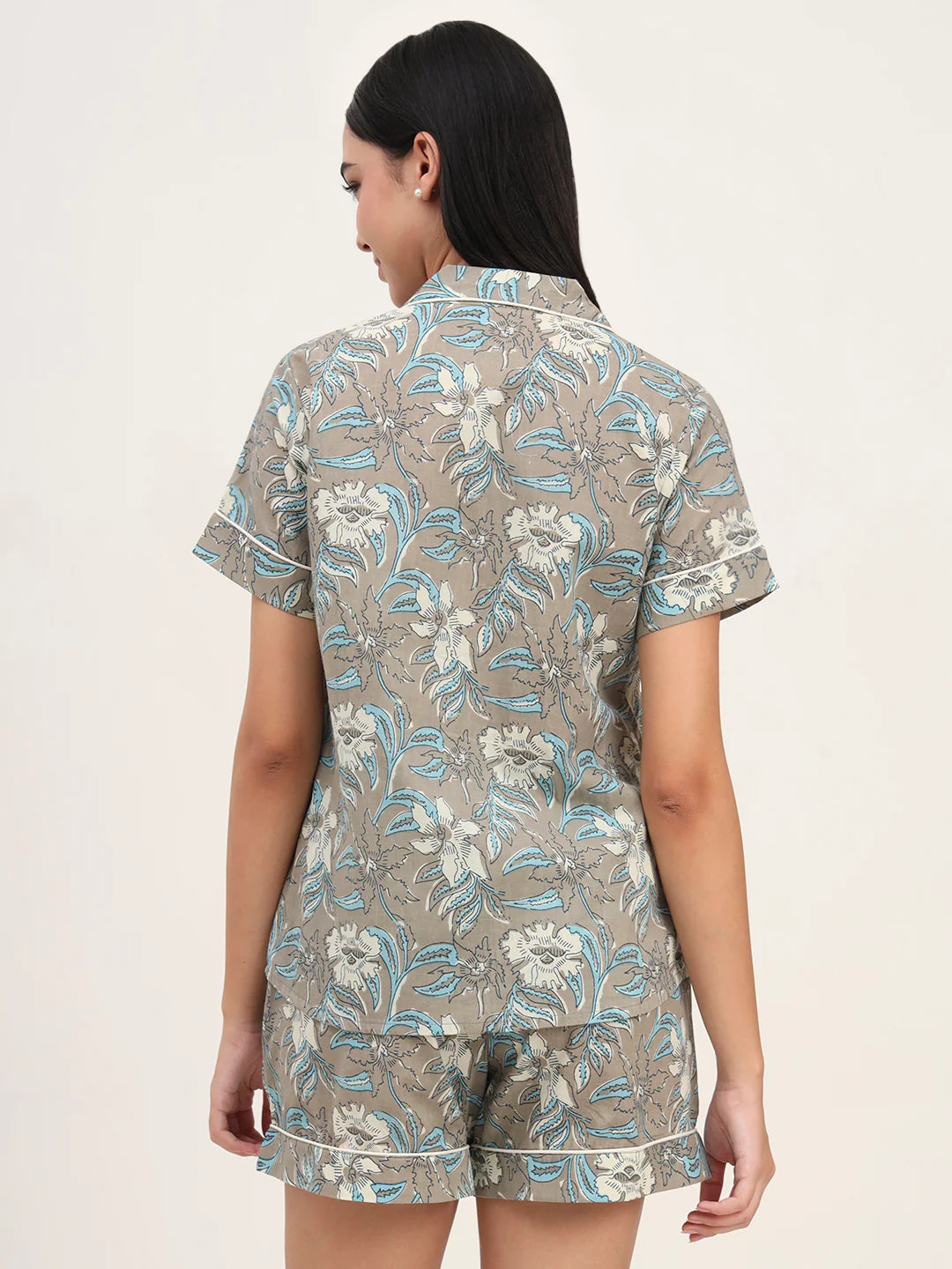 100% Cotton Grey Floral Night Suit for Everyday Comfort
