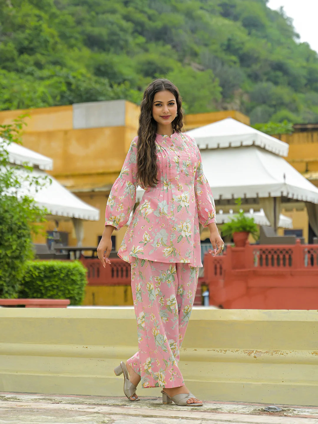 100% Cotton Blush Floral Kurta & Pants Co-ord Set for Women