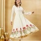 Off White Floral Printed Anarkali Kurta Set with Dupatta