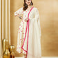 Aavinyaa Off White Heart Printed Kurta Set with Dupatta