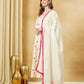 Aavinyaa Off White Heart Printed Kurta Set with Dupatta