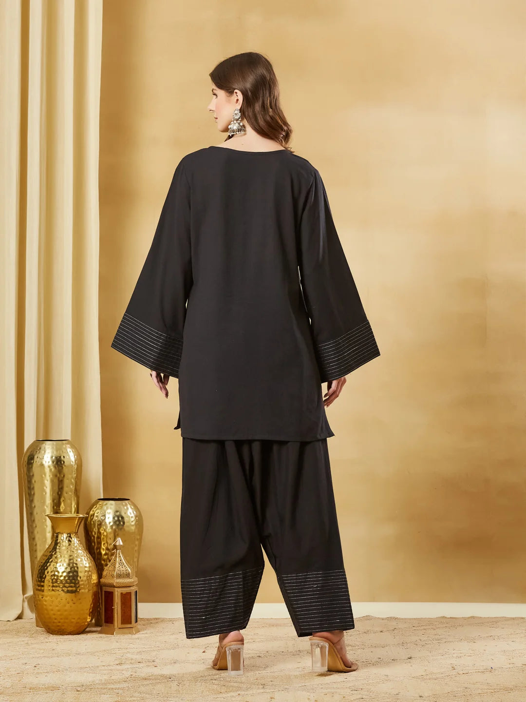 Aavinyaa Solid Black Farshi Suit Set for Women