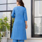 Sky Blue Cotton Kurta Pant Co-Ord Set with Mirror Work & Pockets