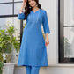 Sky Blue Cotton Kurta Pant Co-Ord Set with Mirror Work & Pockets