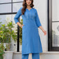 Sky Blue Cotton Kurta Pant Co-Ord Set with Mirror Work & Pockets