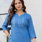 Sky Blue Cotton Kurta Pant Co-Ord Set with Mirror Work & Pockets