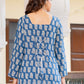 Blue Hand Block Printed Cotton Short Kurti with Back Tie