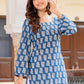 Blue Hand Block Printed Cotton Short Kurti with Back Tie