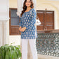 Blue Hand Block Printed Cotton Short Kurti with Back Tie