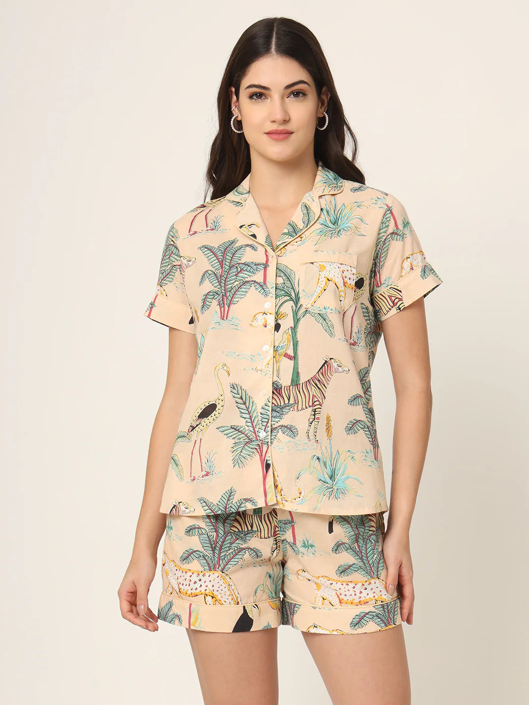 100% Cotton Women's Baby Orange Jungle Print Sleep Set