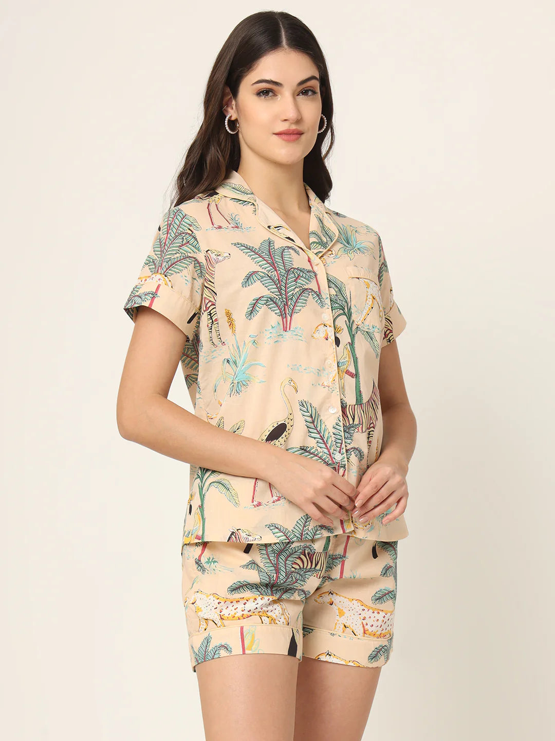 100% Cotton Women's Baby Orange Jungle Print Sleep Set