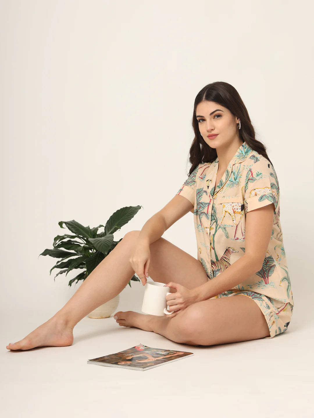 100% Cotton Women's Baby Orange Jungle Print Sleep Set