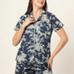 100% Cotton Navy Floral Shirt & Shorts Night Set for Women