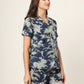 100% Cotton Navy Floral Shirt & Shorts Night Set for Women