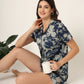 100% Cotton Navy Floral Shirt & Shorts Night Set for Women