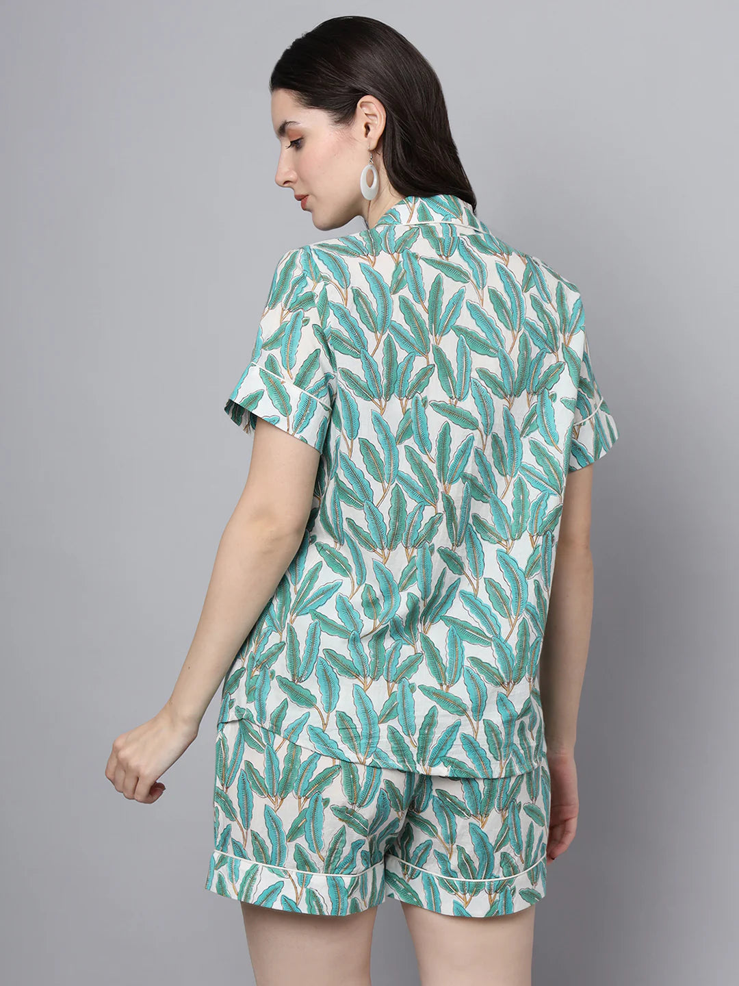 100% Cotton Mint Printed Shirt & Shorts Night Set for Women