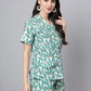 100% Cotton Mint Printed Shirt & Shorts Night Set for Women