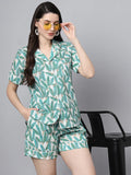 100% Cotton Mint Printed Shirt & Shorts Night Set for Women