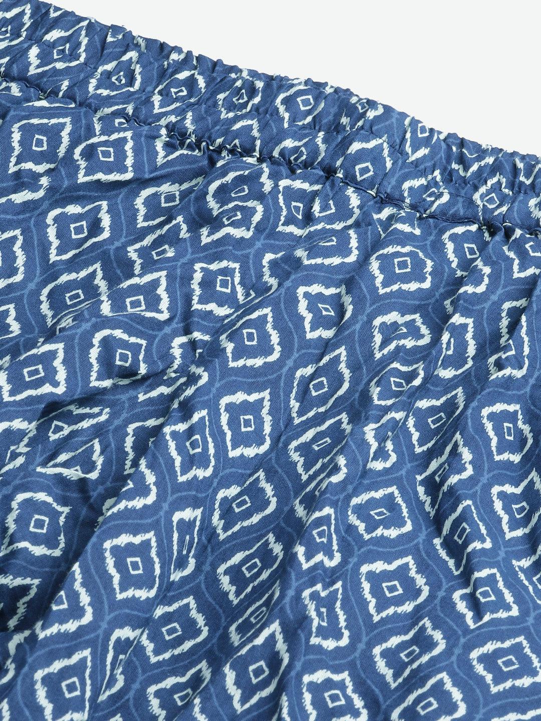 100% Cotton Indigo Mosaic Printed Full Length Night Suit