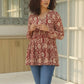 Red Sunflower Printed Cotton Short Kurti with Full Sleeves