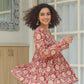 Red Sunflower Printed Cotton Short Kurti with Full Sleeves
