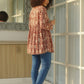 Red Sunflower Printed Cotton Short Kurti with Full Sleeves