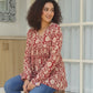 Red Sunflower Printed Cotton Short Kurti with Full Sleeves