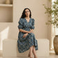 Aavinyaa Printed Cotton Blue Floral Puff Sleeve Dress with Pockets for Women